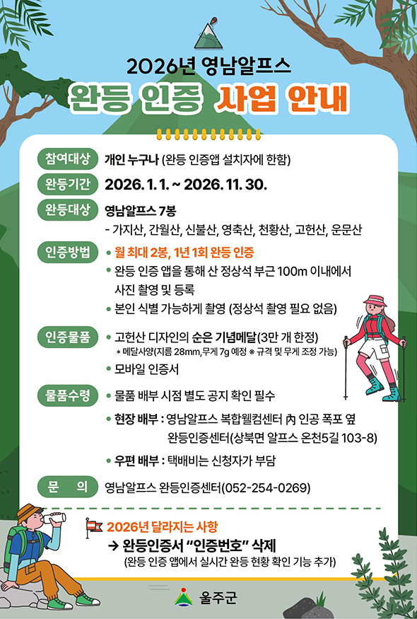 2026년 영남알프스 완등 인증 사업 안내 포스터